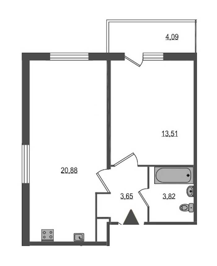 Однокомнатная квартира в : площадь 43.09 м2 , этаж: 1 – купить в Санкт-Петербурге